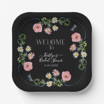 Floral Wildflower Daisy Boho Black Chá de panela