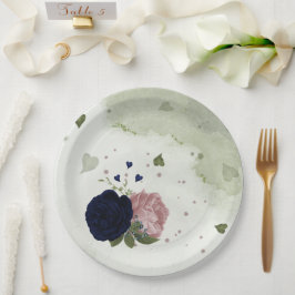 Prato De Papel flores azuis cor-de-rosa e marinho verde