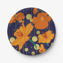 FLORES AZUIS ESCUROS E LARANJAS