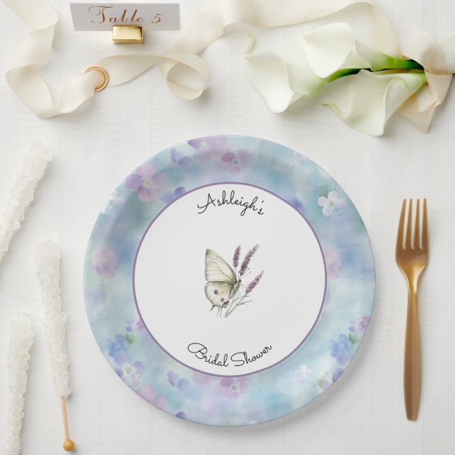 Prato De Papel Flores Azuis Lavanda Brancas Roxas Chá de Noiva (Casamento)