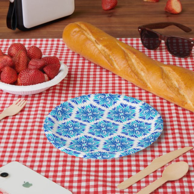 Prato De Papel Flores Azuis, Padrão De Flores, Padrão Floral (Piquenique)