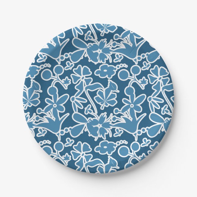 Prato De Papel Flores azules (Frente)