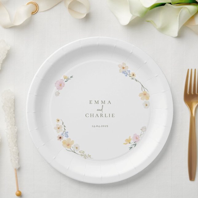 Prato De Papel flores Botânicas Boho Script casamento  (Criador carregado)