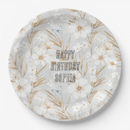 Prato De Papel Flores brancas Borboletas azuis Borboletas Anivers