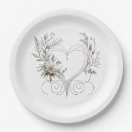Prato De Papel Flores Brancas Modernas com Coração