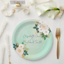 Prato De Papel Flores Brancas Românticas, Design de Aquarela