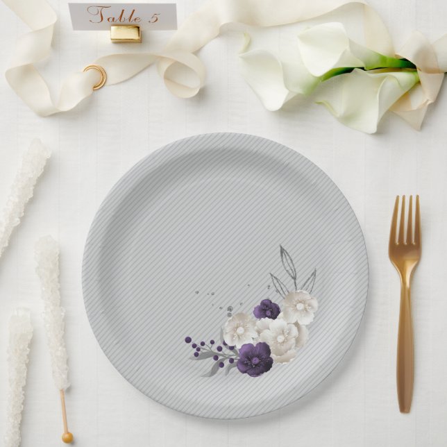 Prato De Papel flores brancas roxas poeirentas botânicas (Casamento)