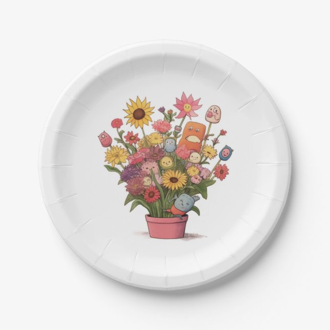 Prato De Papel Flores, buquê, vaso de flores (Frente)