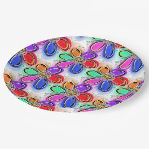 Prato De Papel Flores Coloridas De Aquarelas Artsy