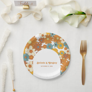 Prato De Papel Flores Coloridas do Retro dos Anos 60 e 70 Arco Ca