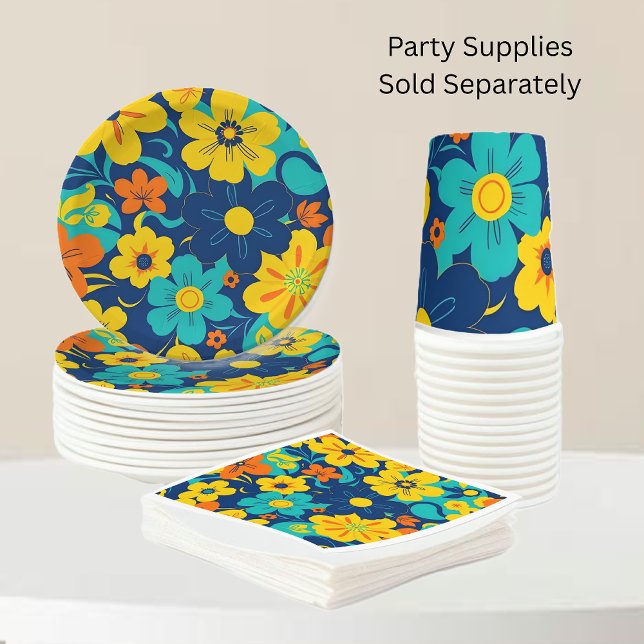 Prato De Papel Flores Coloridas Rush Blooms-Dopamina-Estilo-Retro (Colorful Rush Blooms-Dopamine Style Party Supplies)