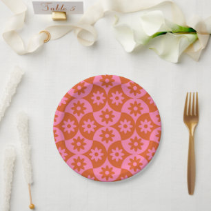 Prato De Papel Flores Cor-de-Rosa e Laranja em Scallop de Meados 
