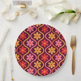 Prato De Papel Flores cor-de-rosa laranja-vermelha no padrão de ó