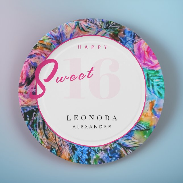 Prato De Papel Flores De Aquarela Doce Dezesseis 16 Rosa (Criador carregado)