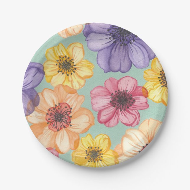 Prato De Papel Flores de Aquarela em Placas de Papel Aqua (Frente)