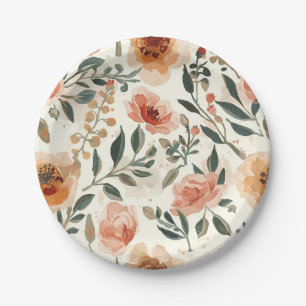 Prato De Papel Flores de Aquarela Laranja Pintura Botânica
