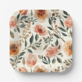 Prato De Papel Flores de Aquarela Laranja Pintura Botânica