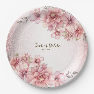 Prato De Papel Flores de Aquarela Rosa-Partidárias Brilhantes Mod