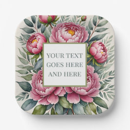 Prato De Papel flores de aquarela rosa peônia personalizadas