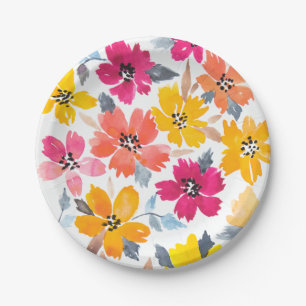 Prato De Papel Flores De Aquarelas Florais Coloridas