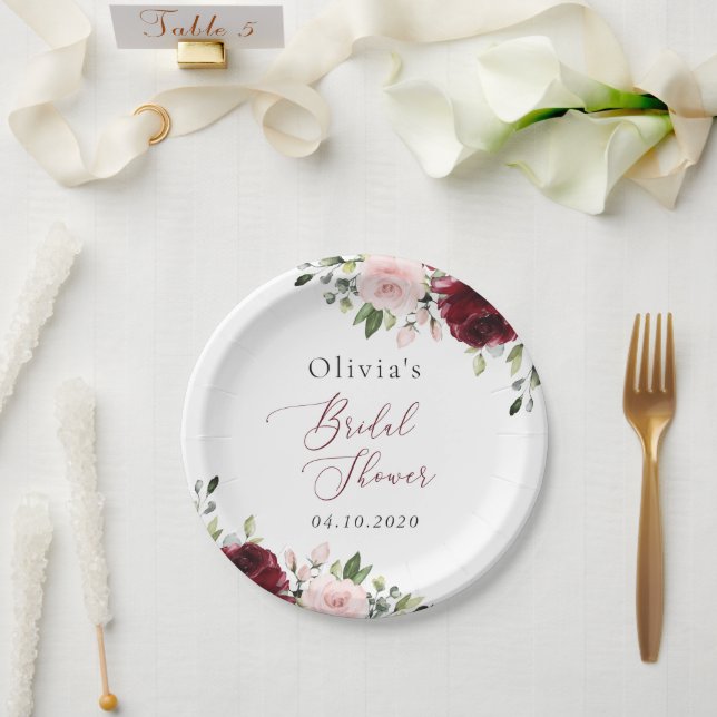 Prato De Papel Flores de Borgonha, Flores Rosa, Chá de panela (Casamento)