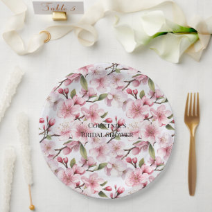 Prato De Papel Flores de Cerejeira Rosa Bonito Chá de Noiva