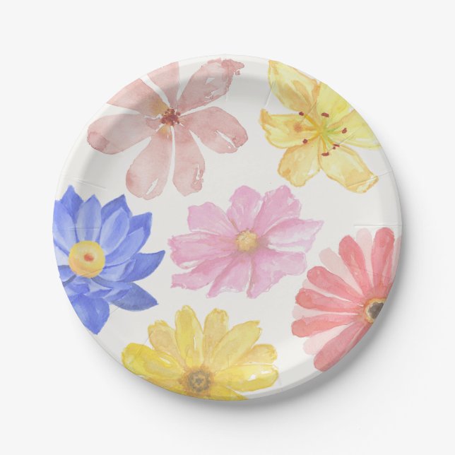 Prato De Papel Flores de cor aquosa (Frente)