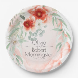 Prato De Papel Flores de Coral de Aquarela do Partido do Jardim