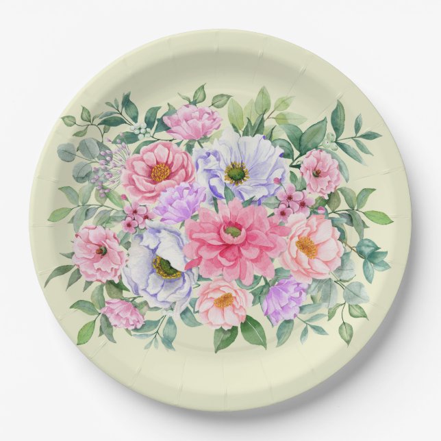 Prato De Papel Flores de Festas do Jardim de Verão Delicadas (Frente)