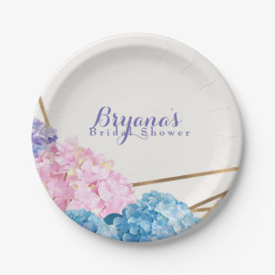 Prato De Papel Flores de Hortênsia & Dourado Chic Primavera Elega