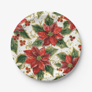 Prato De Papel Flores de Natal da Poinsettia Vermelha