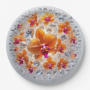 Prato De Papel Flores de Orquídea Incorporadas em Cristais