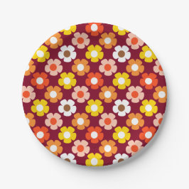 Prato De Papel Flores de outono retrorais Padrão Borgonha