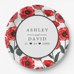 Prato De Papel Flores de Papoula Vermelha Casamento Personalizado