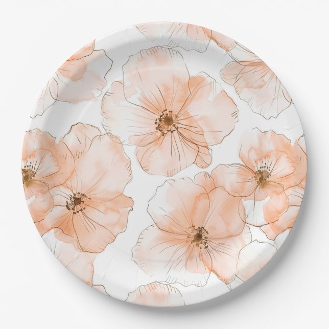 Prato De Papel Flores de Pêssego Bonito Aniversário (Frente)