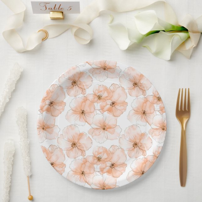 Prato De Papel Flores de Pêssego Lindas Aniversário (Casamento)