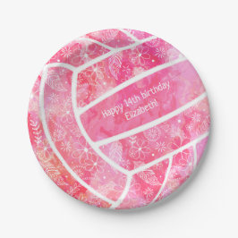 Prato De Papel Flores-de-pincel penas partido de vôlei rosa