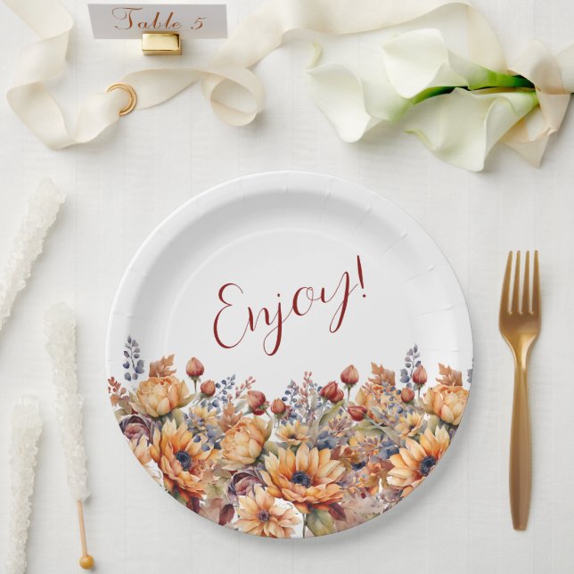 Prato De Papel Flores de Quedas de Aquarela- (Casamento)