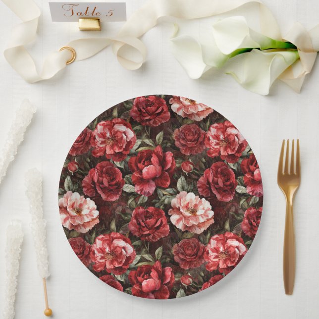 Prato De Papel Flores de Rosa Rosa Vermelha (Casamento)