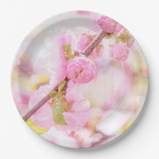 Prato De Papel Flores de sakura rosa - Flor de cerejeira japonesa (Frente)
