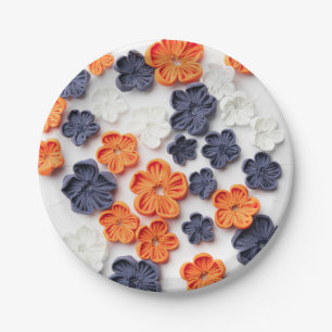 Prato De Papel Flores de tecido feitas à mão na primavera laranja