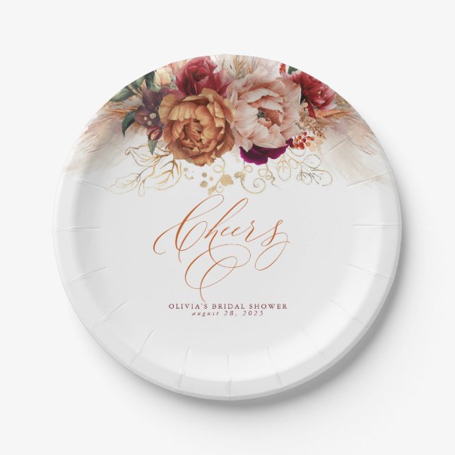 Prato De Papel Flores de Terracota Enferrujada e Grama Pampas Che (Frente)