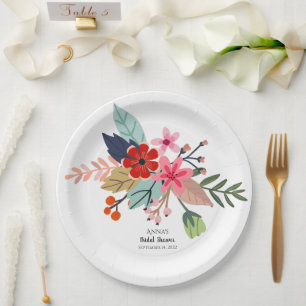 Prato De Papel Flores de verão, cor-de-rosa, azuis-grandes buquês