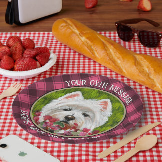 Prato De Papel Flores de Westie e Rosa