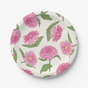 Prato De Papel Flores de Zínia Rosa e Verde