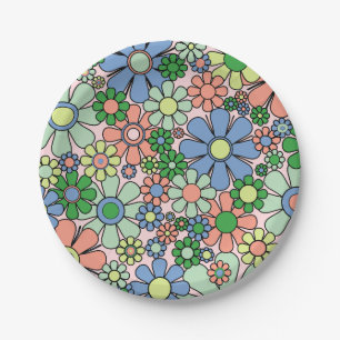 Prato De Papel Flores do Jardim Retro Groovy 60s 70s Primavera Fl