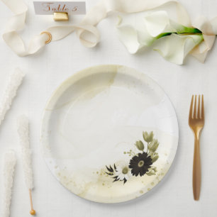 Prato De Papel Flores douradas marrom incríveis em marfim