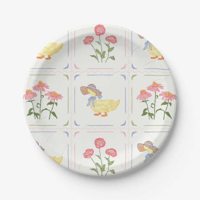 Prato De Papel Flores e Patos Brilhantes (Frente)