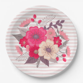 Prato De Papel Flores e Stripes