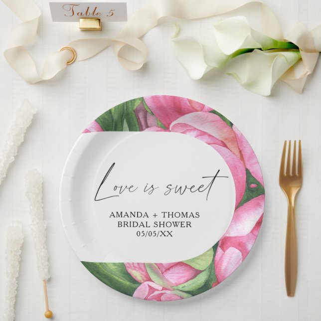 Prato De Papel Flores em aquarela - Chuveiro de noiva (Casamento)